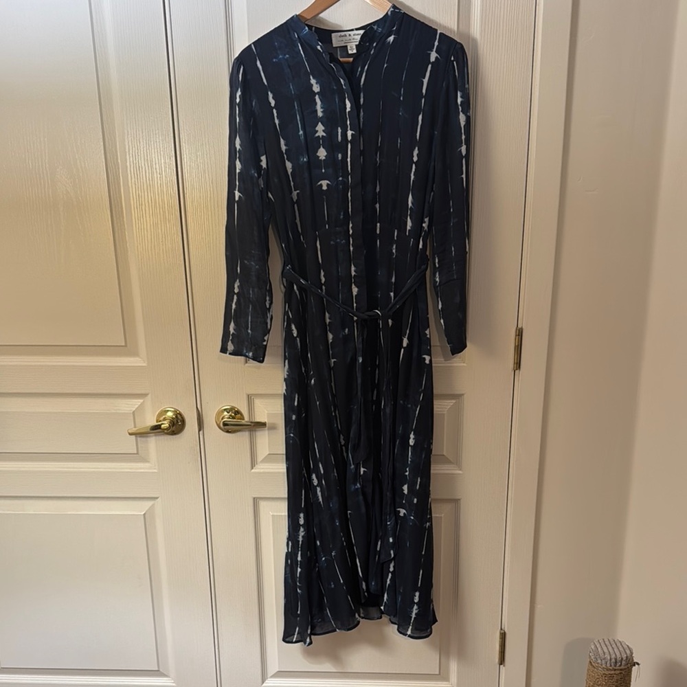 Anthropologie Cloth & Stone Blue Long Sleeve Dress with Mandarin Collar